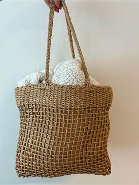 Woven Straw Tote Bag in Tan - Lightweight Beach & Market Bag